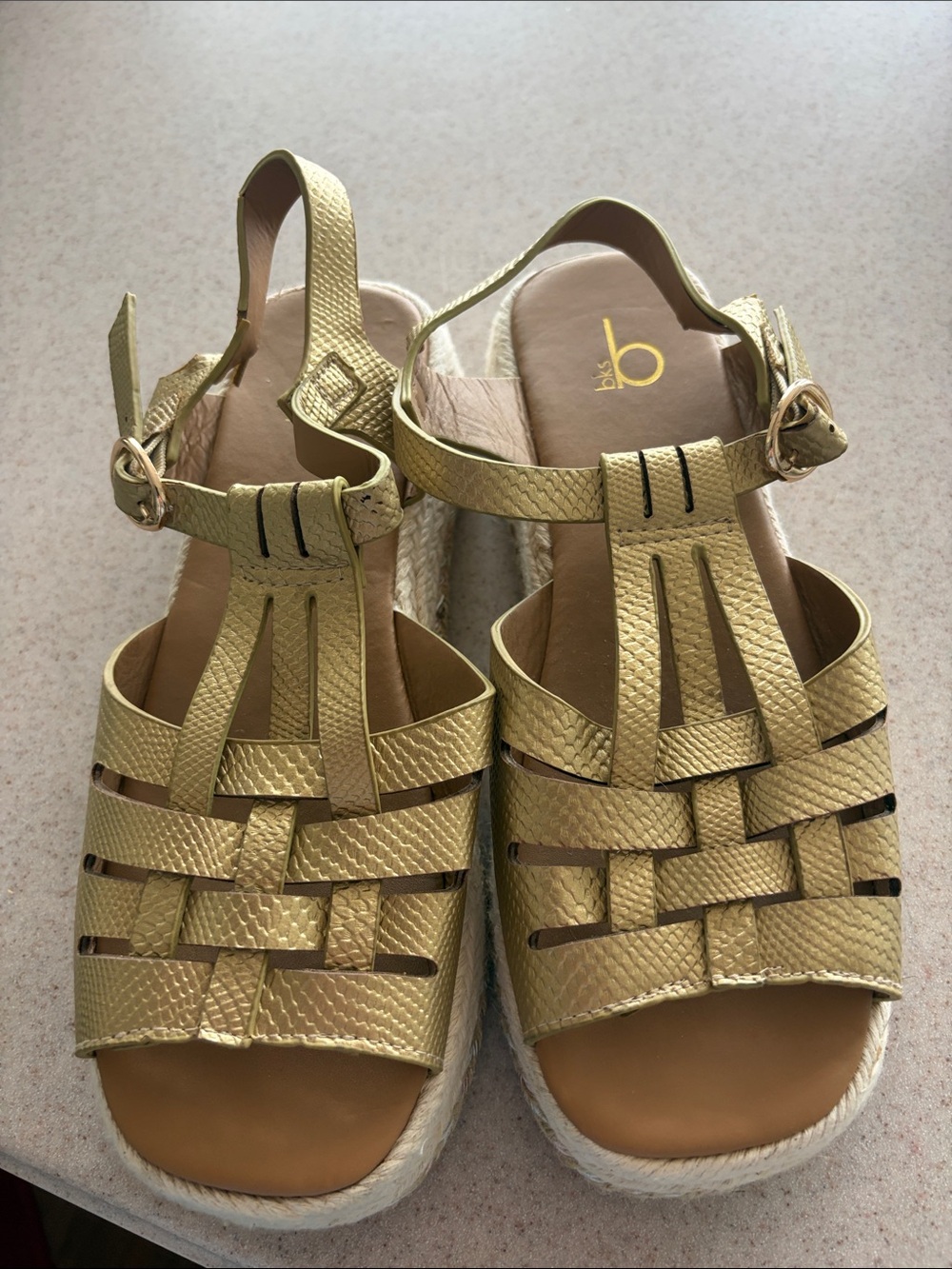 b.o.c. Metallic Gold Woven Ankle-Strap Platform Sandals